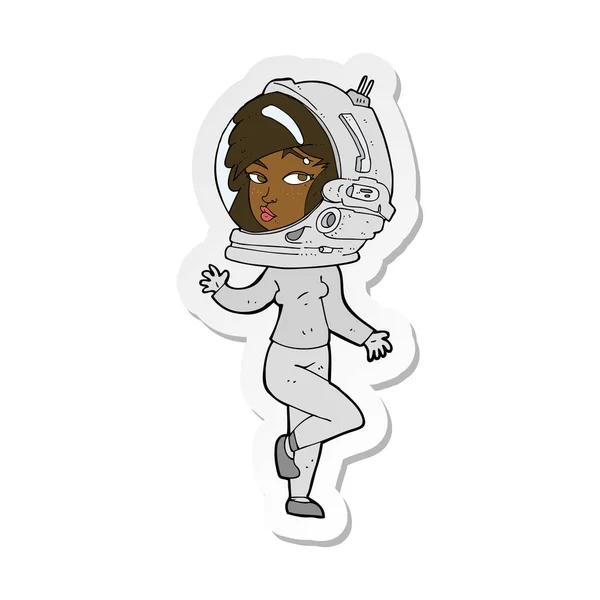 Adesivo di una donna dei cartoni animati che indossa casco spaziale — Vettoriale Stock