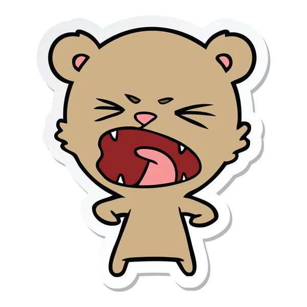 Adesivo di un orso cartone animato arrabbiato — Vettoriale Stock
