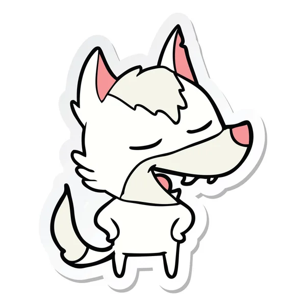 Sticker Van Een Cartoon Wolf Lachen — Stockvector