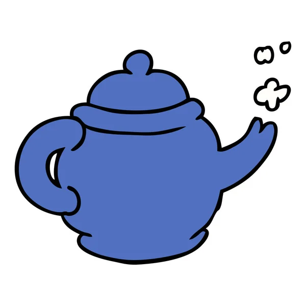 Doodle de desenho animado de um pote de chá azul — Vetor de Stock