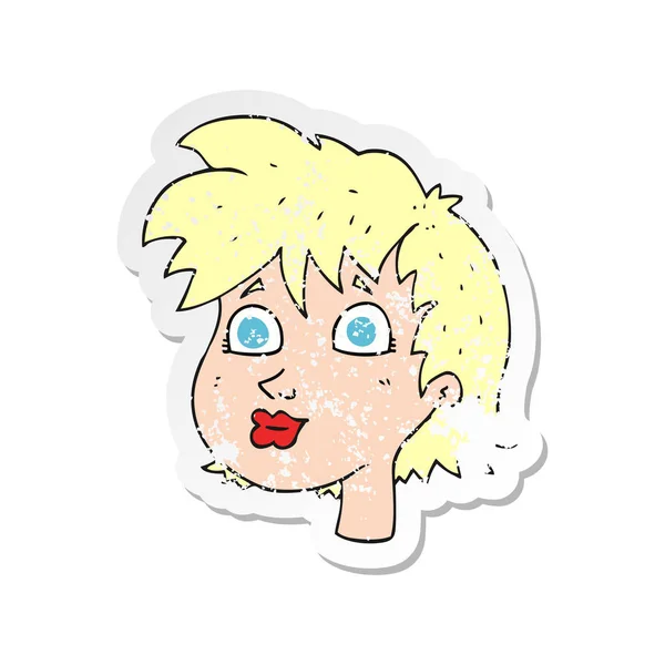 Retro Distressed Sticker Cartoon Female Face — Stock Vector