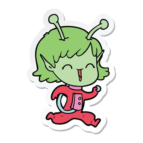 Sticker Cartoon Alien Girl Laughing — Stock Vector