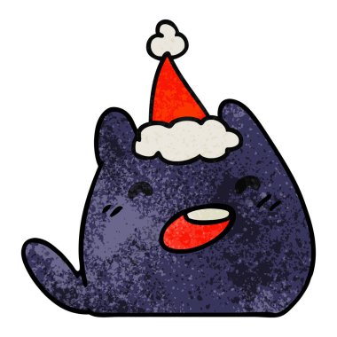 Noel dokulu karikatür kawaii kedi el çekilmiş