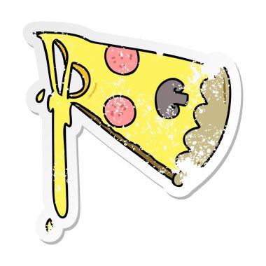 ilginç bir el sıkıntılı etiket çizilmiş karikatür dilim pizza