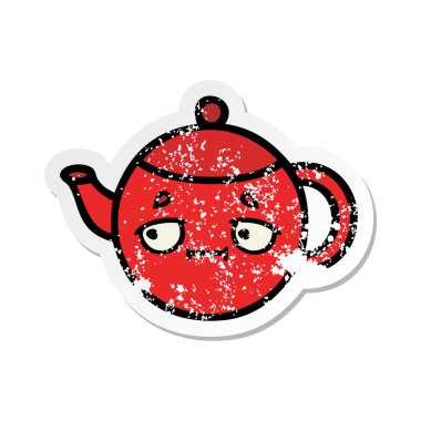 sevimli çizgi çaydanlık sıkıntılı etiket