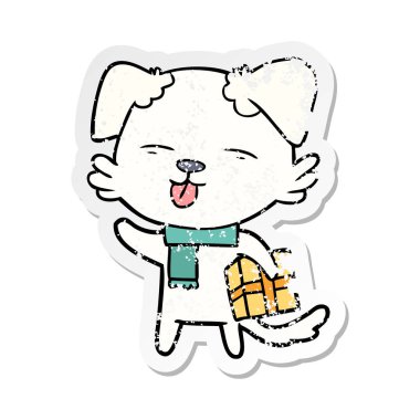 sıkıntılı etiket xmas hediye bir karikatür köpek