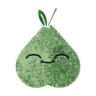 Retro illüstrasyon stil karikatür yeşil armut