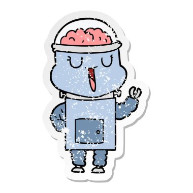 bir mutlu karikatür robot sıkıntılı etiket