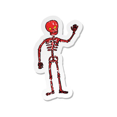 Retro etiket iskelet sallayarak bir karikatür sıkıntılı