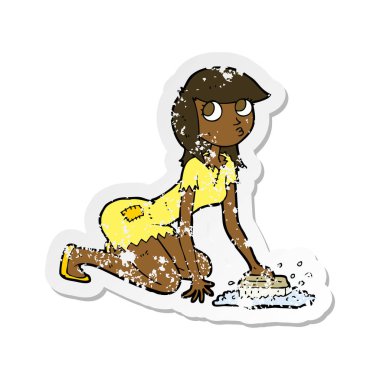 bir karikatür Retro sıkıntılı etiket zemin ovma cinderella