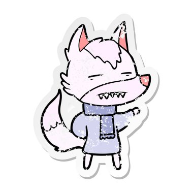 kış giysileri içinde bir çizgi film kurt sıkıntılı etiket