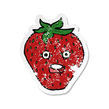 Retro bir çizgi film çilek etiket sıkıntılı