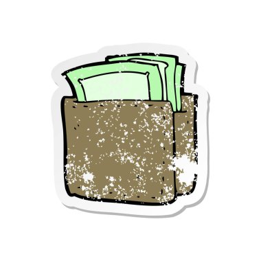 bir çizgi film cüzdan para dolu Retro sıkıntılı etiket