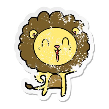 gülünecek bir aslan karikatür sıkıntılı etiket