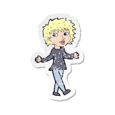 Merak etme bir karikatür kadınla Retro sıkıntılı etiket