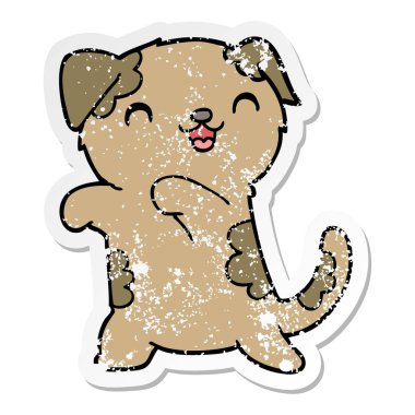 sevimli çizgi köpek yavrusu sıkıntılı etiket