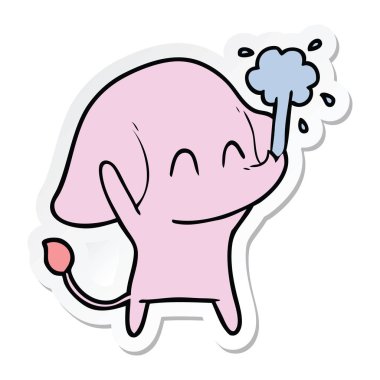 etiket su spouting bir sevimli çizgi fil