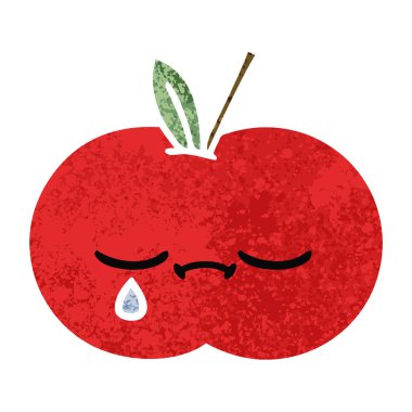 Retro illüstrasyon stil karikatür kırmızı elma