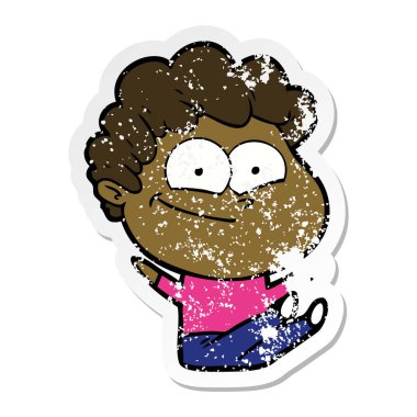 karikatür mutlu bir adamın sıkıntılı etiket