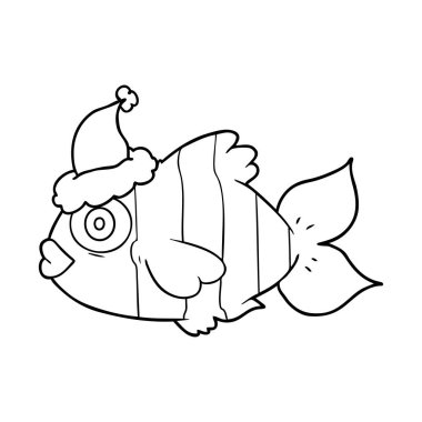 Noel Baba şapkası giyen bir egzotik balık çizgi çizme