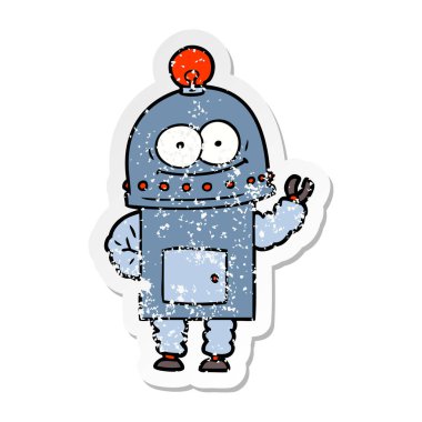 bir mutlu karton robot ampul ile sıkıntılı etiket