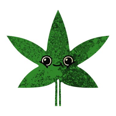 Retro illüstrasyon tarzı çizgi film marihuana yaprağı