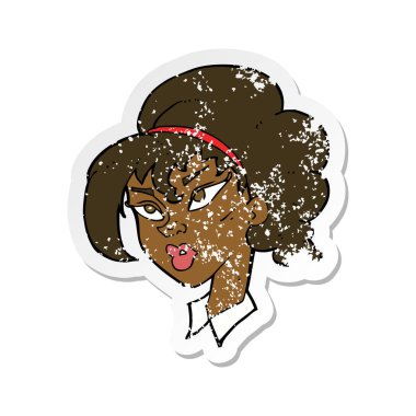 bir çizgi film güzel kadının Retro sıkıntılı etiket