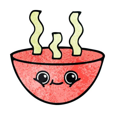 Retro grunge doku karikatür tas sıcak çorba