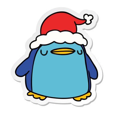 Noel etiket karikatür kawaii Penguin el çekilmiş