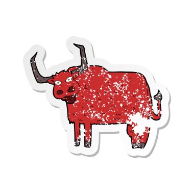 bir çizgi film kıllı inek Retro sıkıntılı etiket