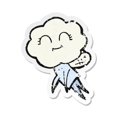 bir çizgi film sihirli yaratığın Retro sıkıntılı etiket