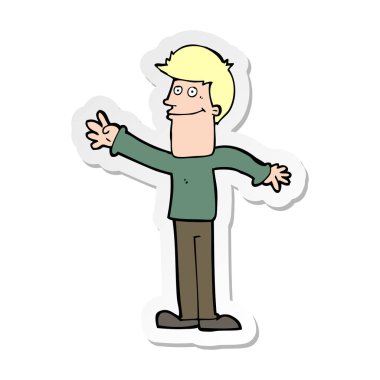 etiket sallayarak mutlu bir çizgi film adamın