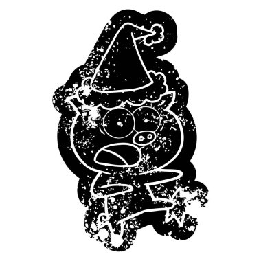 bir domuz bağırarak ve giyen Noel Baba şapkası tekme ilginç çizgi film sıkıntılı simgesi