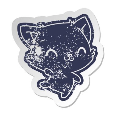 şirin kawaii kedi sıkıntılı eski çizgi film etiketi