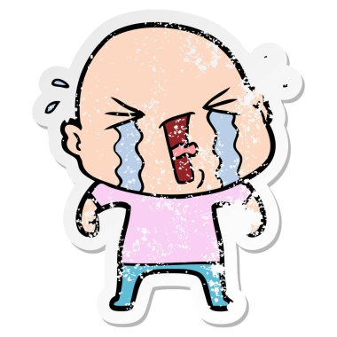 kel adam ağlıyor bir karikatür sıkıntılı etiket