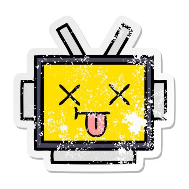 sevimli çizgi robot baş sıkıntılı etiket