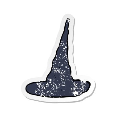 Retro sıkıntılı etiket bir çizgi film korkunç cadı şapka