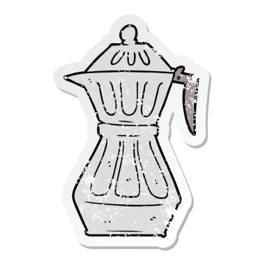 bir çizgi film espresso tencere sıkıntılı etiket