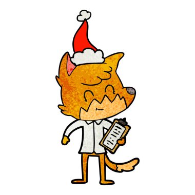 Noel Baba şapkası giyen bir dostu fox Yöneticisi dokulu çizgi film el çekilmiş