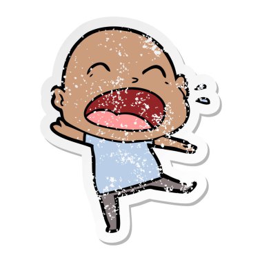 kel adam bağıran bir karikatür sıkıntılı etiket