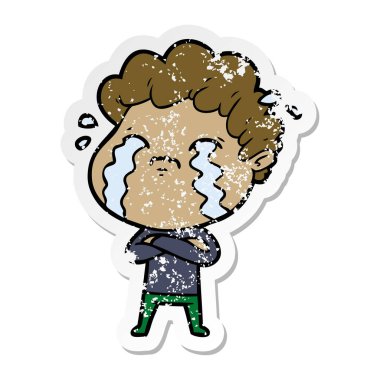 ağlayan bir çizgi film adamın sıkıntılı etiket