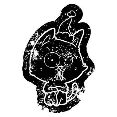 simge Noel Baba şapkası giyen bir kedinin komik karikatür sıkıntılı