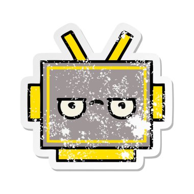 sevimli çizgi robot baş sıkıntılı etiket