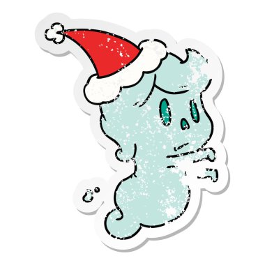 Noel sıkıntılı etiket karikatür kawaii hayalet el çekilmiş
