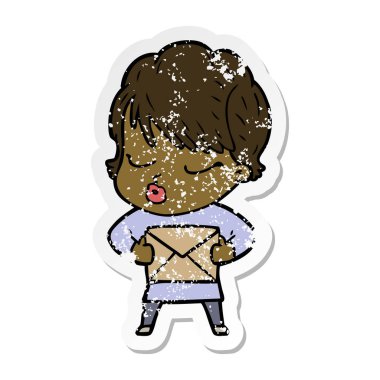 sıkıntılı etiket bir karikatür kadının gözleri kapa