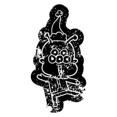 bir uzaylı giyen Noel Baba şapkası dans mutlu ilginç karikatür sıkıntılı simgesi