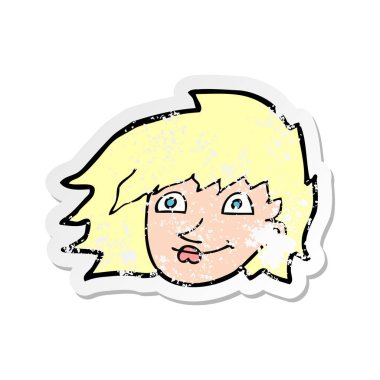 bir çizgi film kadın yüzü Retro sıkıntılı etiket