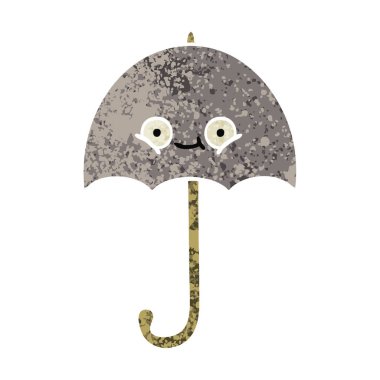 Retro illüstrasyon tarzı çizgi film şemsiye