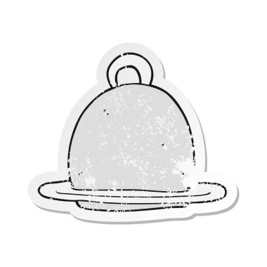 Retro sıkıntılı etiket bir karikatür yemek servisi