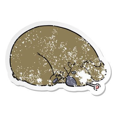 Boğaz kafası olan bir çizgi film ayının sıkıntılı etiket